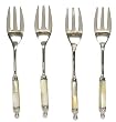 Decorative Mini Fork Set / 4 With Round Inlaid Mother of Pearl Handles