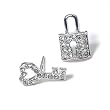 Silvertone Crystal Studded Lock and Heart Stud Earrings Fashion Jewelry