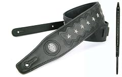 Black 'Biker Series' Leather Guitar Strap for Electric/Acoustic/Bass Guitar