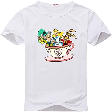 AngelaPinacho Kids Alice in Wonderland Cartoon White T-shirts Size 2T(2Y-3Y)