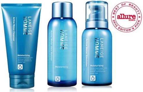 KOREAN COSMETICS, AmorePacific_ Laneige Homme, ACTIVE WATER 3-piece set (CLEANSER150ml+SKIN REFINER150ml+EMULSION125ml) (moisturizing, vitality)[001KR]