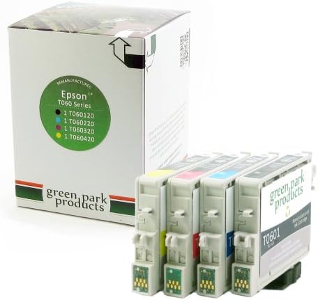 Green Park Premium Remanufactured Ink Cartridge Replacement for Epson 60 (4 Pack) 1 Black T060120, 1 Cyan T060220, 1 Magenta T060320, 1 Yellow T060420. (T060 Series)