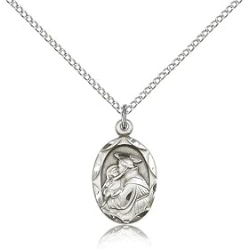 .925 Sterling Silver St. Saint Anthony of Padua Medal Pendant 3/4 x 3/8" Inches 0612DSS--Comes With An 18" Inch .925 Sterling Silver Lite Curb Chain In A Grey Velvet Gift Box Patron Saint of Lost Articles/The Poor