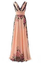 V-neck Chiffon Floral Print Evening Dress/Bridesmaid Dress 