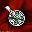 CELTIC CROSS SHAMROCK CLOVER GREEN STONES STERLING SILVER PENDANT CHAIN NECKLACE