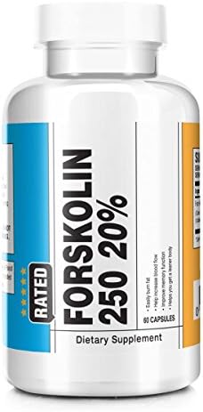 Rated Vitamins Forskolin 250 20% Fat Burner, Appetite Suppressant & Weight Loss Supplement - 360 Capsules (6 Month Supply)