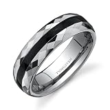 Faceted Edge Black Resin inlay 6mm Comfort Fit Mens Tungsten Wedding Band Ring Size 9