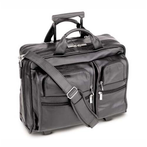 US Luggage - Leather Laptop Rolling Case - Holds 15.4