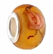 Pandora Style Charm Bead (Z172) Murano Style Lampwork Glass (14mm x 10mm) (fits Troll too) ~ Peach with Pink Flower