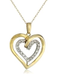 10k Yellow Gold 1/4 cttw Diamond Double Heart Pendant Necklace, 18"