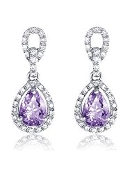 1.97Ct Amethyst & Diamonds Dangling Pendant Earrings 18k Gold