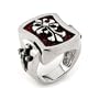 925 Silver Red Stingray Leather Christian Cross Ring