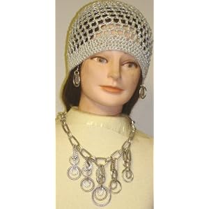 Antique Silver Plated Medium Chain Necklace and Earrings Offered in Combination with Hand Crocheted...