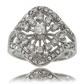 Solid White Gold Cocktail Ring Genuine Diamonds .50cttw
