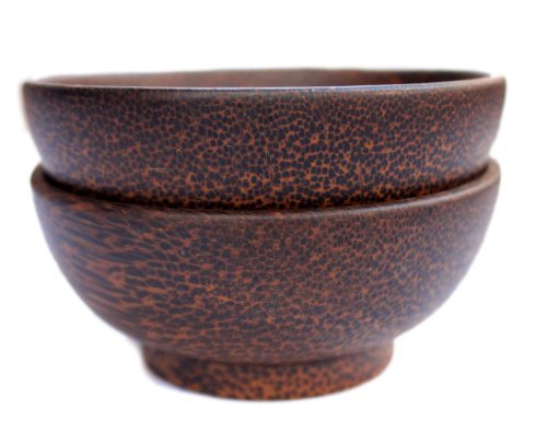 12.5cm Eco-friendly Natural Palm Wood Wooden Dessert Rice Soup Bowls Set of 2 by Land of Smile Handmade