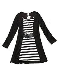 Round Neck Cotton Striped Print Fitted Belted Long Sleeves  Shirt  Dress