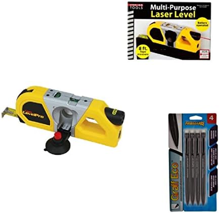Multi-Purpose Bubble and Laser Level Tool with Suction Mount and Tape Measure for Hanging Shelves Cabinets Pictures Bonus 4-Piece Mechanical Pencils Set