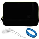 Black Green Trim SumacLife Titan Edition Micro-Suede Protective Sleeve Carrying Case with Neoprene Bubble Padding for Asus EEE Pad Transformer Prime TF700T / TF201 Android 10.1-inch Tablet / Asus Transformer Pad Infinity 700 Series + White Hifi Noise Reducing Headphones + SumacLife TM Wisdom Courage Wristband