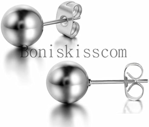 Janestore Stainless Steel Round Ball Bead Stud Earrings Butterfly Posts Back