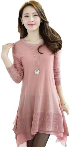 Women's Cute Pink O-neck Solid Worsted Sweater