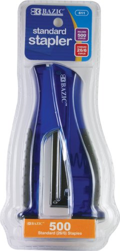 Bazic Cushion Grip Stapler with 500 Count Staples, Standard (26/6) (Case of 144)
