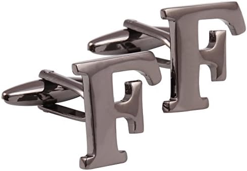 Men's Shirts Cufflinks Alphabet Letter Color Gun Black (F)