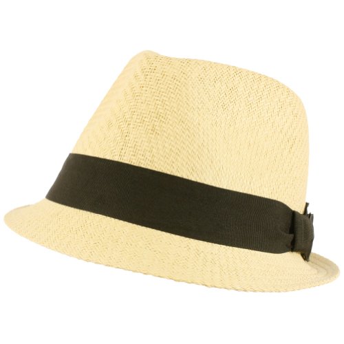 Summer Structured Fedora 1/2 Bow Trilby Hat Natural L/XL