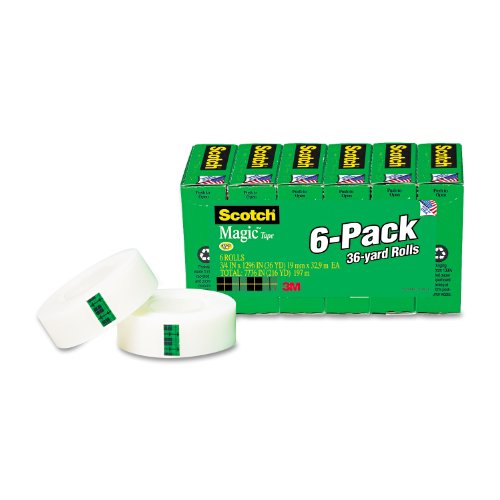 Scotch 810-6PK Magic Office Tape, 3/4 Inches x 1296 Inches, 1-Inch Core, Clear, 6/Pack