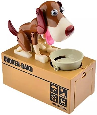 Formula® Mechanical Robotic Hungry Dog Puppy Eating Munching Coins Piggy Bank Saving Bank Saving Pot Money Box - Brown + White