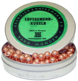 H&N .25 Cal, Round Lead Ball, Copper-Coated, 200/Tin