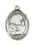 Sterling Silver St. Christopher Sports Fishing Medal Pendant with 24 Stainless Steel Chain in Gift Box