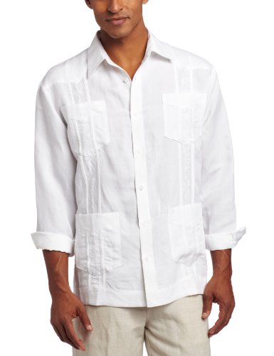 Cubavera Men's Long Sleeve Embroidered Guayabera Shirt, Bright White, X-Large