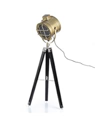 Lighting: Nauticalmart Authentic Designer Brown Brass Finish Teak Wood Tripod Floor Lamp - NAUTICALMART INC