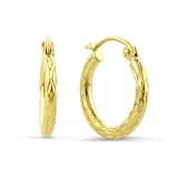 14K Yellow Gold Diamond Cut Hoop Earrings