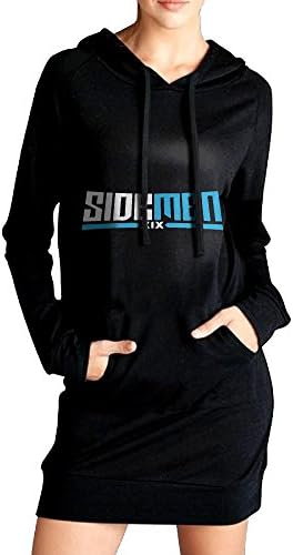 Womens Sidemen Game Youtoube Hoodie Black Long Sleeve Sweatshirt Dress With Pocket X-Large