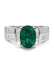 Oval-shaped Vintage 14k White Gold Emerald & Diamond Ring