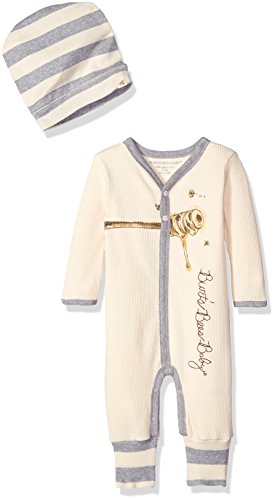 Burt's Bees Baby Unisex Organic Snap Front Convertible Foot Coverall and Slouchy Hat, Buttermilk Honey, 6-9 Months