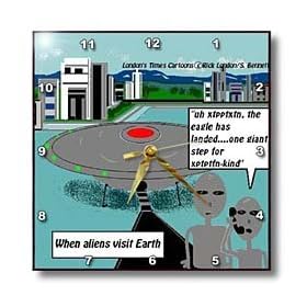 Londons Times Space The Final Frontier Cartoons - One Giant Step For Alien-Kind - Wall Clocks