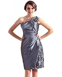 Knee Length Sheath Taffeta One Shoulder Lace Natural   Waistline Bridesmaid Dress 