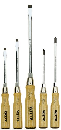 WITTE 620307 5-Piece Wooden Handled Slotted/Phillips Screwdriver Set