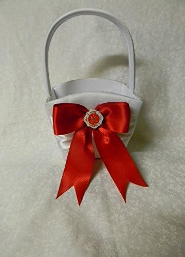 Wedding Party Ceremony Fireman Firefighter Big Red Bow Flower Girl Basket