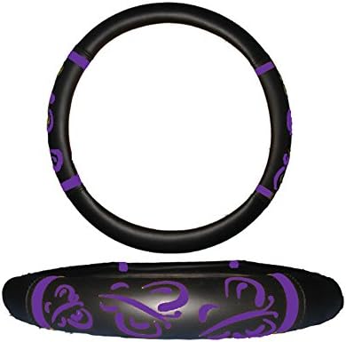 Purple Butterfly Butterflies on Black Background Car Truck SUV Auto Universal-fit Steering Wheel Cover