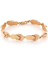 14k Real Yellow Gold Red Enamel Flip Flop Beach Tropical Fan Bracelet