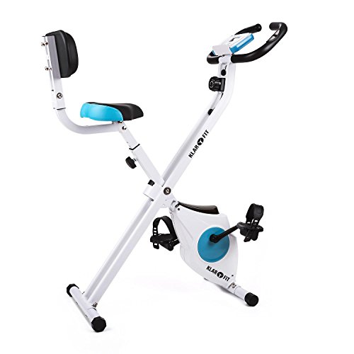 Klarfit Azura Folding Comfort Exercise Bicycle (Heart Rate Monitor, Max Load 120kg, 8 Level Adjustable Resistance) White/Blue