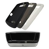 4 Pieces Combo of Black, White and Smoke Gray Silicone Skin Cover Case with Charging Pod for Blackberry 9530 9500 Storm Thunder