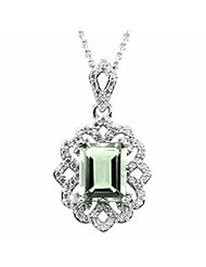 14K White Gold Emerald Cut Prasiolite (Green Amethyst) and Diamond Pendant -- LIFETIME WARRANTY