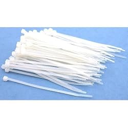 100 White Nylon Cable Zip Ties Self Locking 2.5mm x 4"