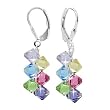 SCER001 Made with Swarovski Elements&reg; Multicolor Cluster Crystal Sterling Silver Leverback 1.5" Long Dangle Earrings