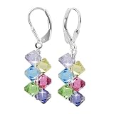 SCER001 Made with Swarovski Elements® Multicolor Cluster Crystal Sterling Silver Leverback 1.5 Long Dangle Earrings