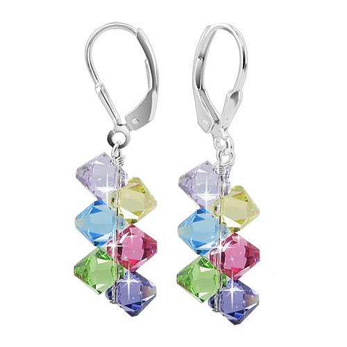 SCER001 Made with Swarovski Elements® Multicolor Cluster Crystal Sterling Silver Leverback 1.5 Long Dangle Earrings